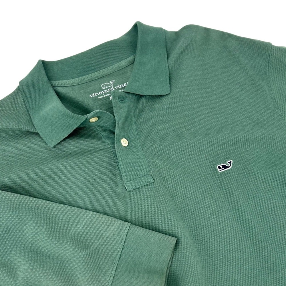 Vineyard Vines Mens XL Green Long Sleeve Pique Cotton Whale Logo Polo Shirt